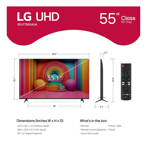 LG Pantalla 55 Pulgadas Ut7550 4k Webos Smart Tv 55ut7550aua - Excelente (Reacondicionado)