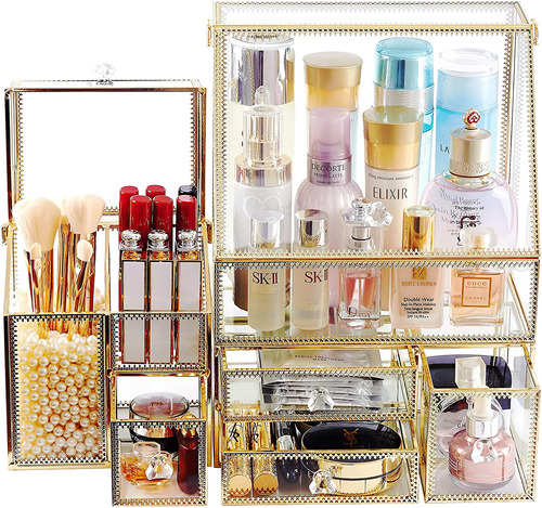 Conhenci Organizador De Maquillaje De Cristal Grande, Juego