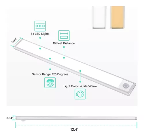 Saemoza Luz LED para gabinete con sensor de movimiento, luces LED para  debajo del gabinete, luces nocturnas inalámbricas recargables por USB, luz