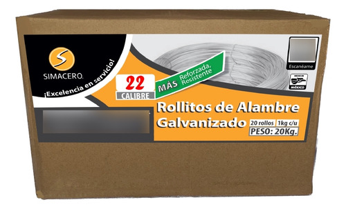 Alambre Galvanizado Calibre 22, Caja Con 20 Rollos/20 Kilos