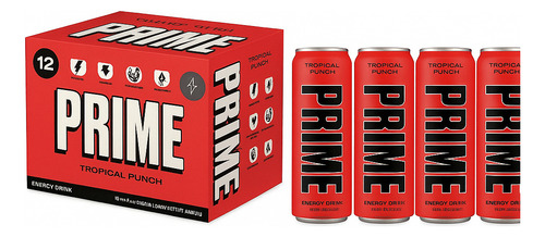 Bebida Hidratante Prime Sabor Tropical Punch 12 Latas 355 Ml