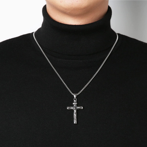 Hzman-collar Con Cruz De Crucifijo De Jesús De Acero De Cruz