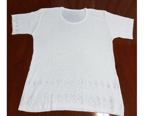 Sweater Blanco Manga Corta Talle L  Oveja Natural