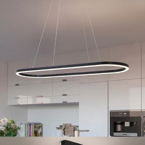 Lámpara Colgante De Techo Oval Led Estar Comedor Buena Luz Estructura Negro / Luz Cálida