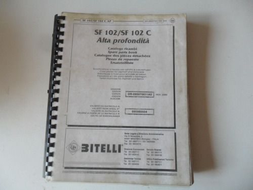 Manual Despiece Bitelli Sf 102 Fresador Asfalto No Original 