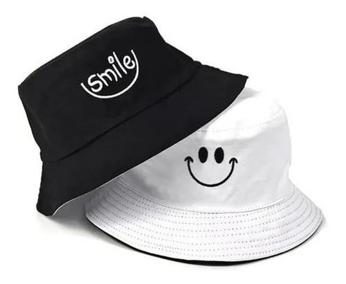 Imagem 1 de 4 de Boné Chapéu Bucket Hat Smile Sorriso Dupla Face Muito Estilo