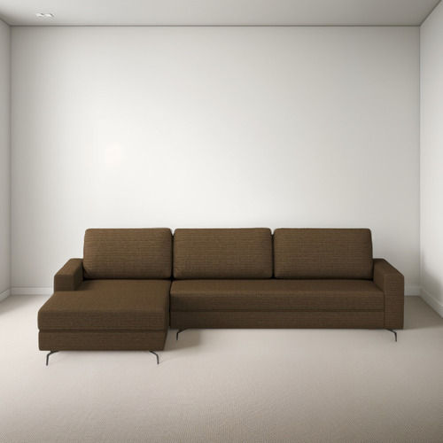 Sofá 274cm Linhão Marrom Preto Loft Com Chaise Esquerda