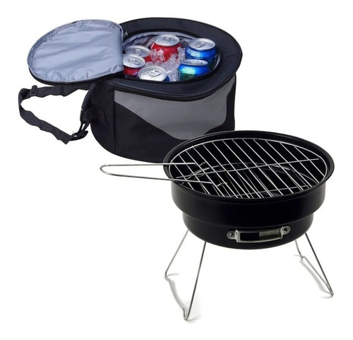 Mini Asador Parrilla De Carbon Portatil Con Hielera Superior