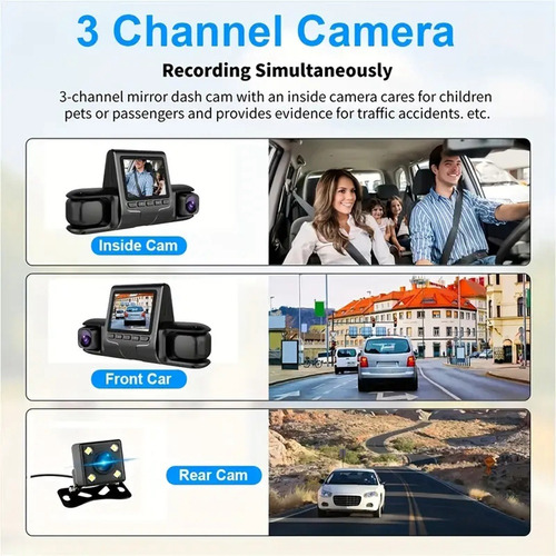 Cámara Dvr De Coche Con 3 Lentes De Cámara, Cámara Dvr De Do