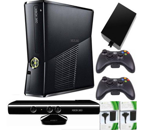 Xbox 360 Slim 5.0 Disco 250 Gb  50j. Kinect 2 Controles + (Reacondicionado)