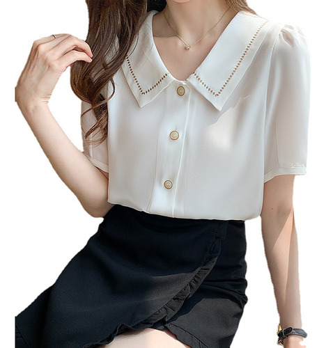 Camisa De Chifón Con Cuello De Muñeca Para Mujer