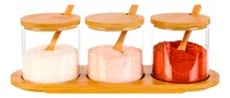 Comprar Set De 3 Recipientes Condimenteros Vidrio Y Bambú