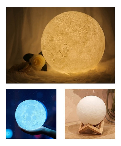 Luminaria Abajur 3d Led Lua Cheia Luz Noturna Infantil Toque