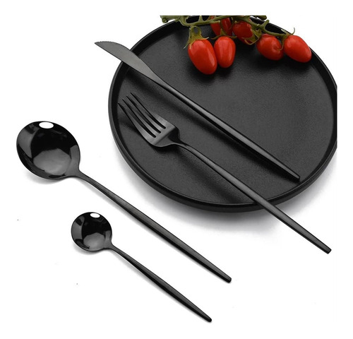 40 Piezas Juego De Cubiertos De Acero Inoxidable, Negro