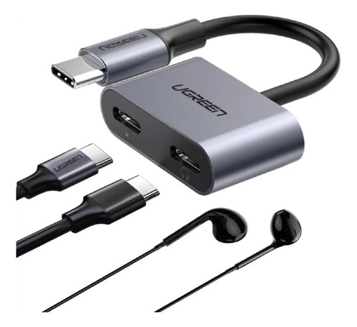 Adaptador Usb-c Dual 15w Carga Power & Audifonos-c Digital