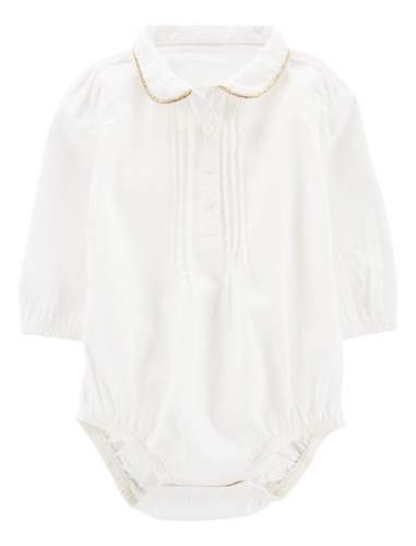 Body De Algodón, Tipo Camisa, Con Cuello Mago Y Plisado Osh