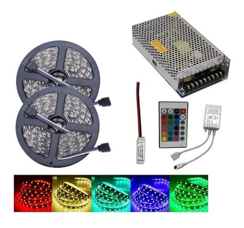 Tira Led 5050 Rgb Exterior X10 Mts Kit Completo