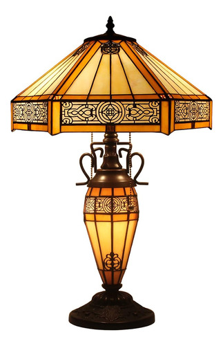 Tiffany - Lámpara De Mesa Con Vitrales Amarillos, Hexagonal,