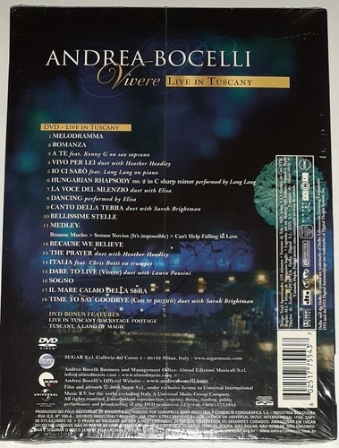 Dvd Andrea Bocelli Vivere Live In Tuscany - Original Lacrado