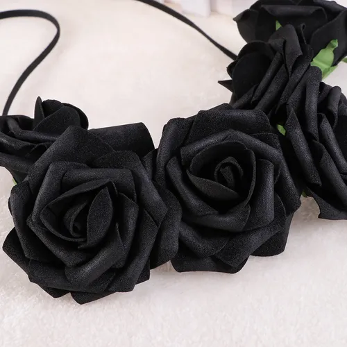 Diadema Floral Con Flores De Novia Con Rosas Negras