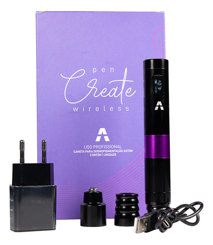 Pen Rotativa Create Wireless Para Micro E Tattoo Aston Cor Preto