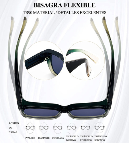 Lentes De Sol Sobrepuestos Hombre Mujer Polarizados De Moda Unisex Uv400 Anti Luz Solar Proteger Ojos Color Verde Degradado / Gris