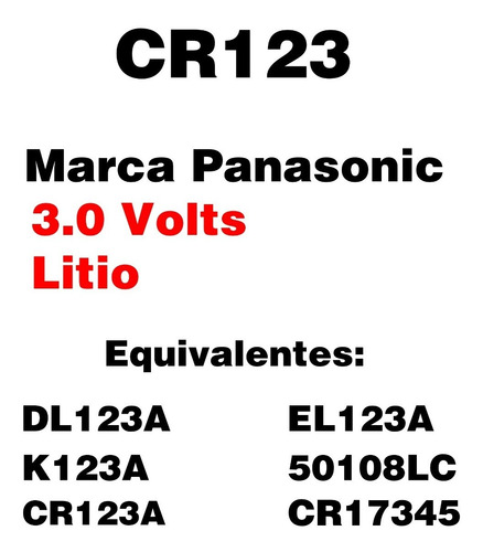 Pila Cr123 Panasonic Cr123a No Recargable Litio 3v 6 Piezas