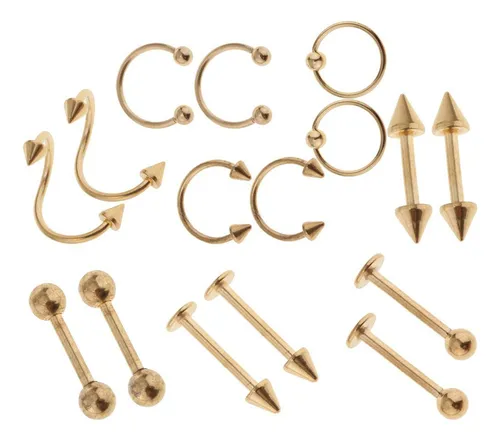 A 16pcs 16g Stud Ceja Lengua Labio Barras