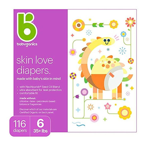 Pañales Ultra Absorbentes Babyganics Tamaño 6 116 Cuentas