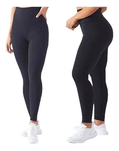 Imagem 3 de 7 de Kit 2 Calça Legging Feminina Fitness Básica Cintura Alta