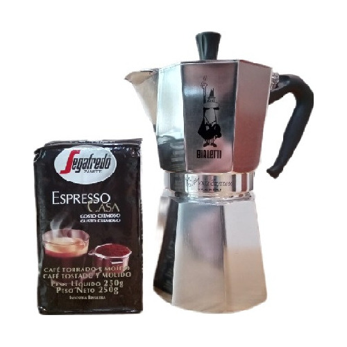 Cafetera Italiana Bialetti Moka 9 Tazas + Cafe Segafredo