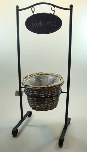 Imagen 2 de 2 de Porta Maceta Macetero Con Base Metalica + Canasta De Mimbre