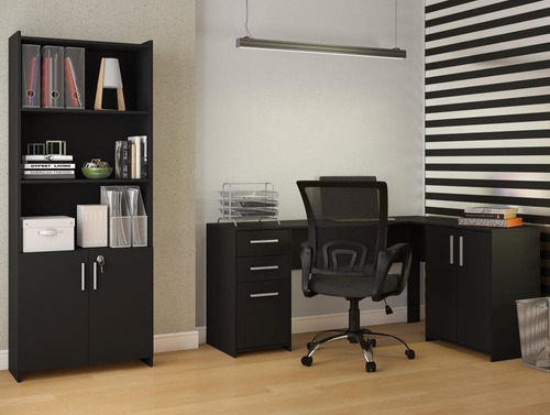 Conjunto Para Escritório 2 Peças Com Mesa E Armário Preto No Cor Preto TX