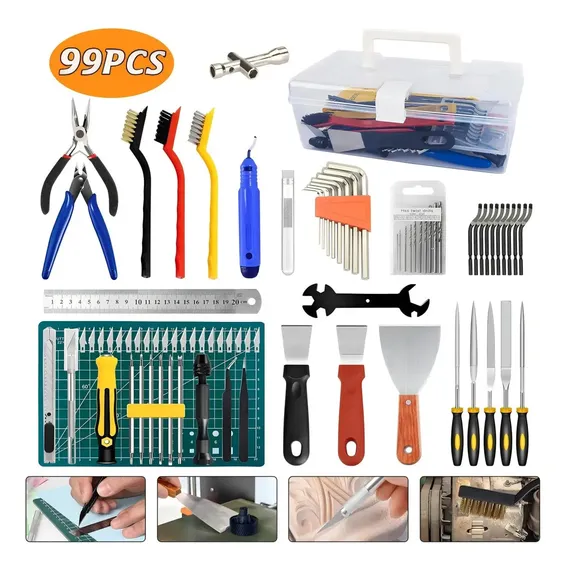 Kits 99 peças De Ferramentas completo manual De Impressão 3d acabamento alicate corte agulha cânula inox de limpeza 0.25mm 0,4mm acabamento para Bico hotend 10 estilete espatula combinado cinza