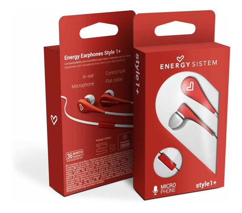 Audifonos Energy Sistem Earphones Style 1+ Red Con Mic