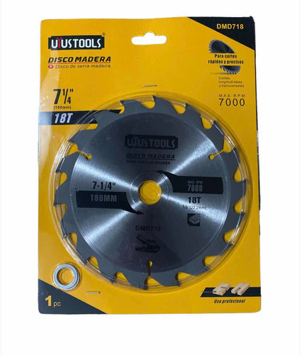 Disco Sierra Madera 7 1/4 (180mm) 18 Dientes Uyustools Color Gris