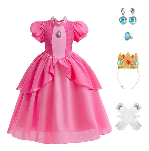 Princesa Peach Mario Bros Princesa Peach Niñas Vestido De Disfraces Conjunto De 3 Piezas