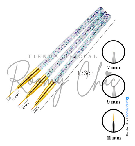 Pinceles Liner Mano Alzada Uñas Gel Polish Punta Fina 3 Pz