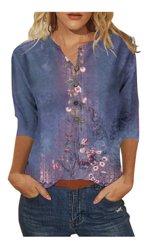 Blusa De Moda Casual Para Mujer Con Estampado De Cuello Con