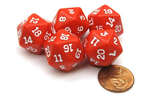 Juego De 5 Dados De 19mm Rpg D&d Rojos Con Números Blancos