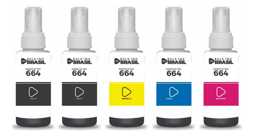 Kit 5 Refil Tinta Para Uso Epson 664 L455 L495 L380 Bk C Y M