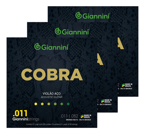 Kit 3 Cordas Giannini Para Violão Bronze 85/15 Geeflk 011