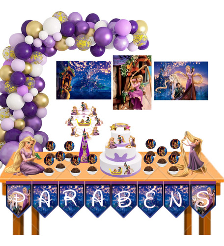 Kit Festa Decoração Aniversário Rapunzel Princesa Pulseira