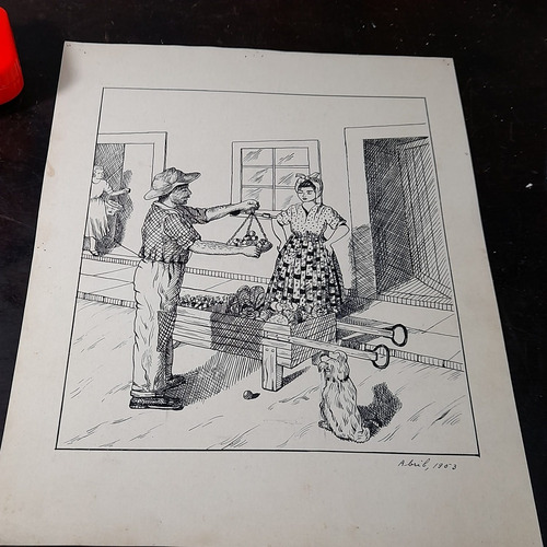 Imagem 2 de 8 de Pintura Desenho Bico De Pena Nanquim Datado 1953 Antigo