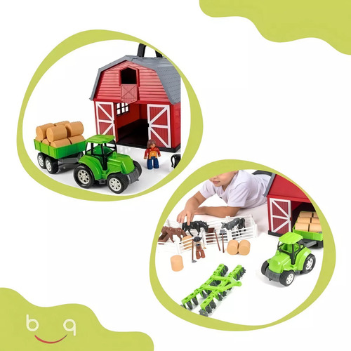 Brinquedo Fazendinha 40 Peça Celeiro Bonecos Trator Poliplac 40