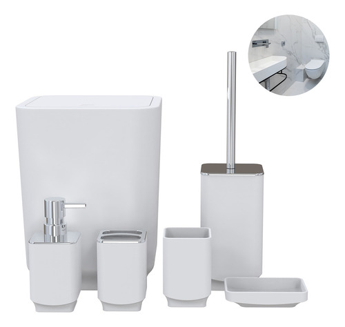 Set De Baño Completo 6 Piezas Taza Jabonera Dispensador Etc.