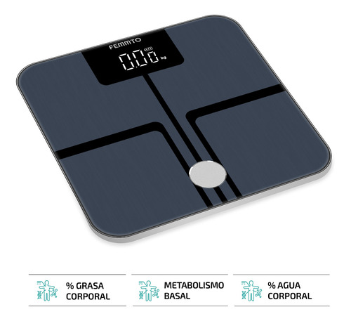 Imagen 3 de 7 de Balanza Digital Inteligente Para Personas De Baño Bluetooth Femmto B05 Gris Oscuro Hasta 180 Kg Conectividad Con App