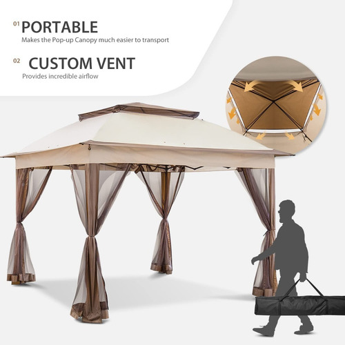 Carpa Toldo Gazebo Instantaneo 3x3 Bolsa Transporte Beige