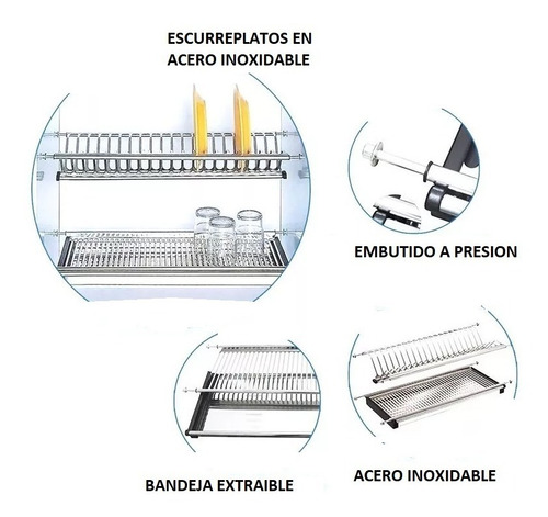Imagen 4 de 5 de Escurreplatos Alacena Para Modulo 900 Mm Acero Inox Brz