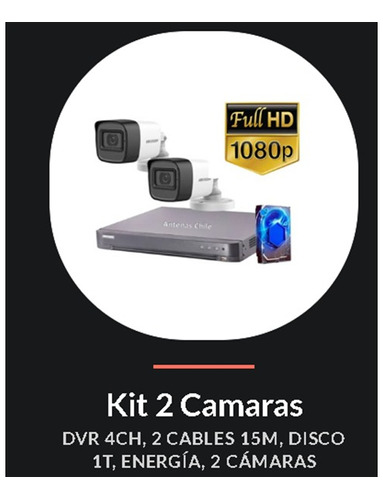 Kit Hikvision 2 Cámaras Full Hd 1080p Dd 1tb Ver En App Y Tv